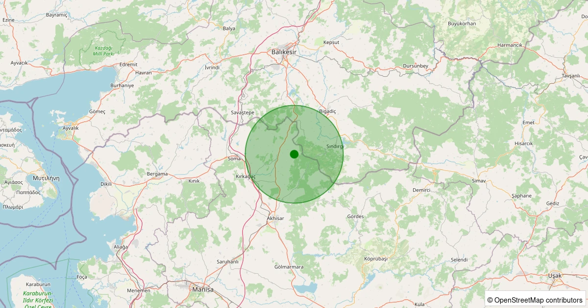 26 Ekim 2025 saat 16:33 - Kırkağaç - Dualar - 1.50ml depreminin harita gösterimi