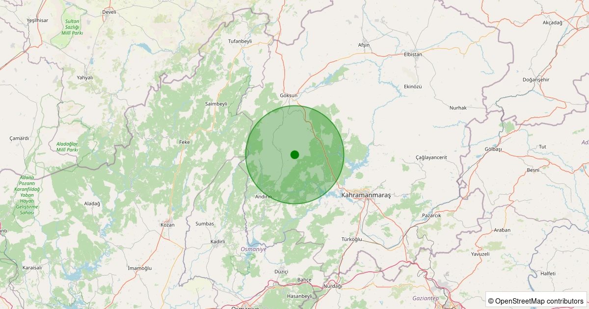 26 Ekim 2025 saat 16:51 - Onikişubat - Kaynar - 2.20ml depreminin harita gösterimi