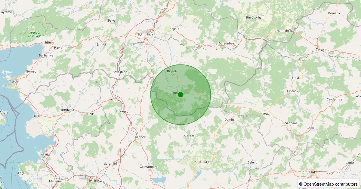 06 Ekim 2025 saat 12:14 - Sındırgı - 1.90ML depreminin harita gösterimi