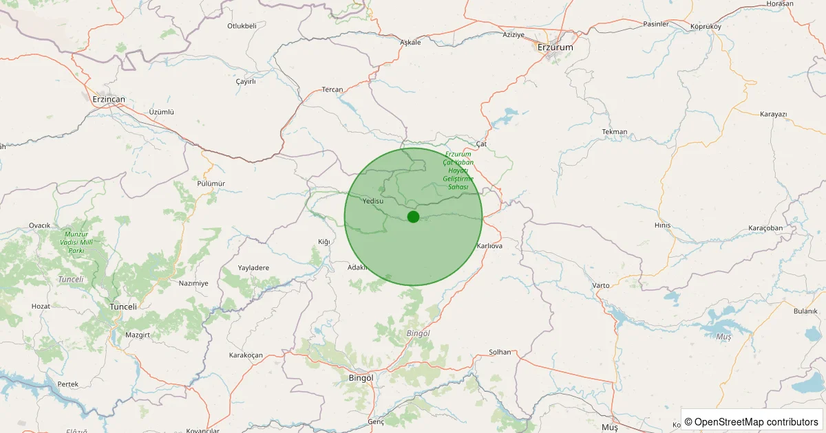 06 Ekim 2025 saat 12:10 - Karlıova - 1.80ML depreminin harita gösterimi