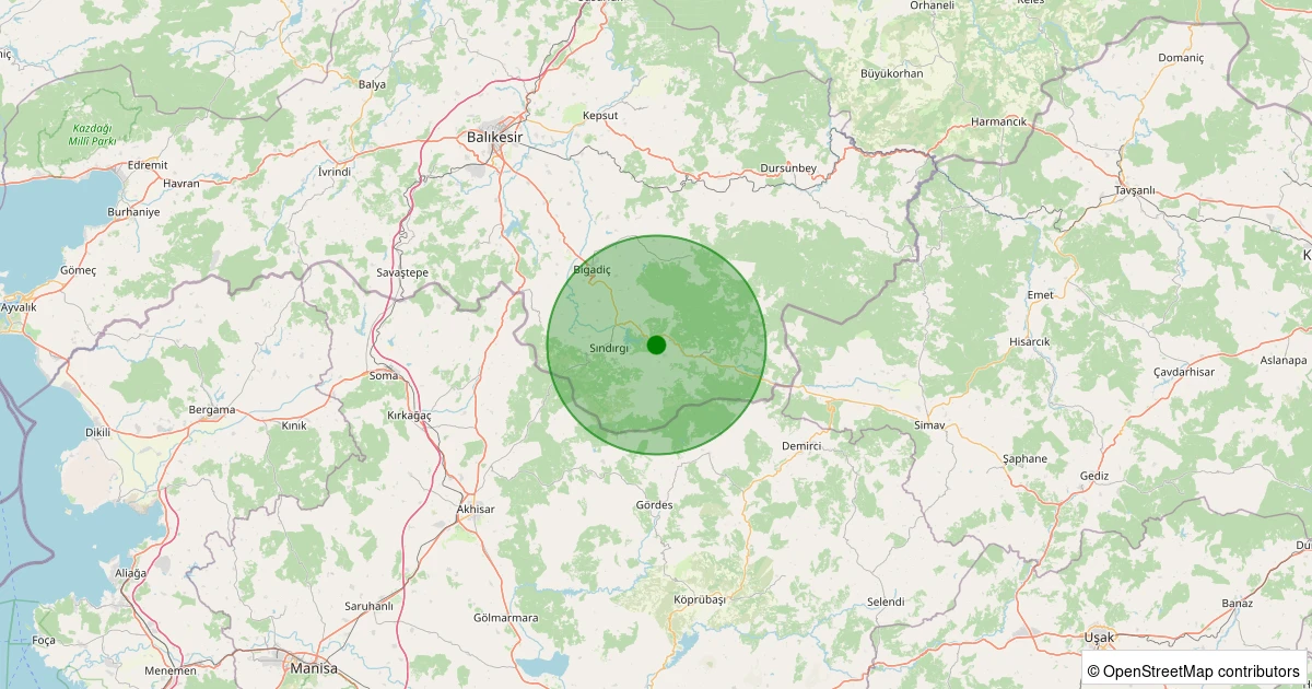 26 Ekim 2025 saat 20:50 - Sındırgı - Osmanlar - 1.30ml depreminin harita gösterimi