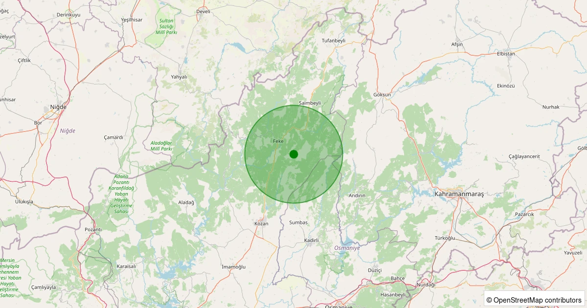 26 Ekim 2025 saat 21:51 - Feke - Paşalı - 1.10ml depreminin harita gösterimi