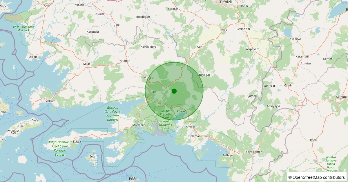 27 Ekim 2025 saat 02:12 - Ula - Arıcılar - 1.70ml depreminin harita gösterimi