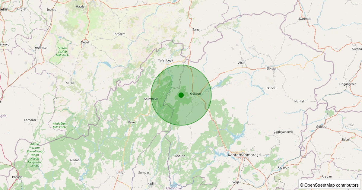 27 Ekim 2025 saat 02:23 - Göksun - Hoğtaş - 2.00ml depreminin harita gösterimi