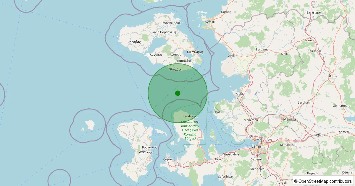 06 Ekim 2025 saat 14:03 - Ege Denizi - [15.49 km] Karaburun - 1.70ML depreminin harita gösterimi