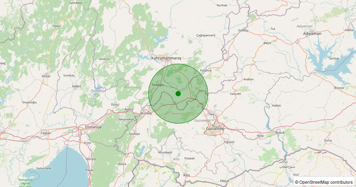 06 Ekim 2025 saat 14:24 - Türkoğlu - 3.40MW depreminin harita gösterimi