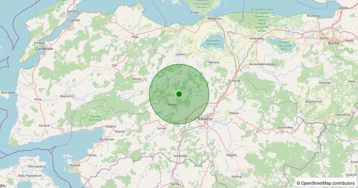 27 Ekim 2025 saat 04:15 - Balya - Kayalar Köyü - 1.00ml depreminin harita gösterimi
