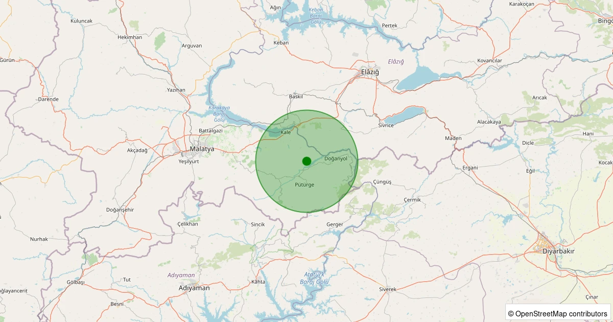 27 Ekim 2025 saat 03:37 - Pütürge - Tatlıcak Köyü - 1.20ml depreminin harita gösterimi