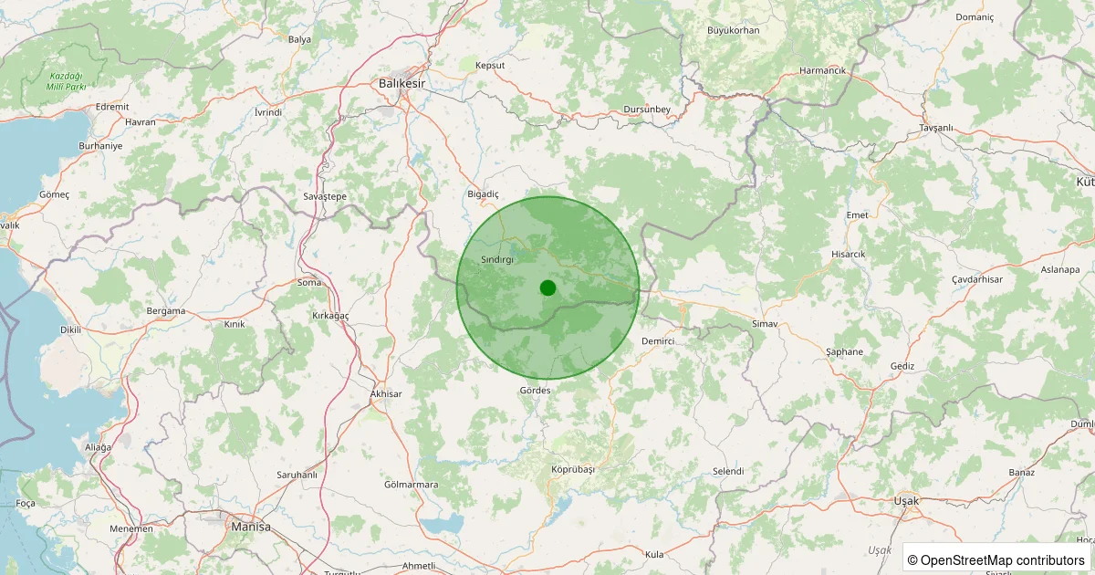 06 Ekim 2025 saat 14:41 - Sındırgı - 1.30ML depreminin harita gösterimi