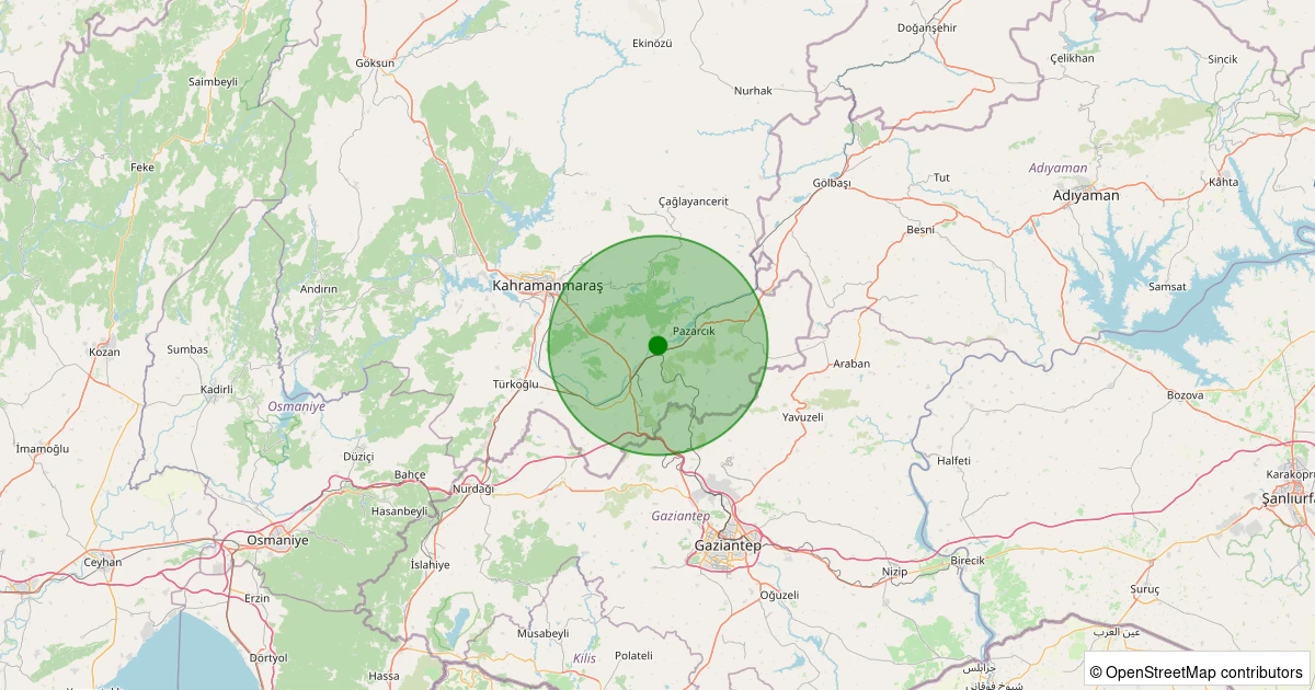 27 Ekim 2025 saat 06:44 - Pazarcık - Bölükçam - 1.40ML depreminin harita gösterimi