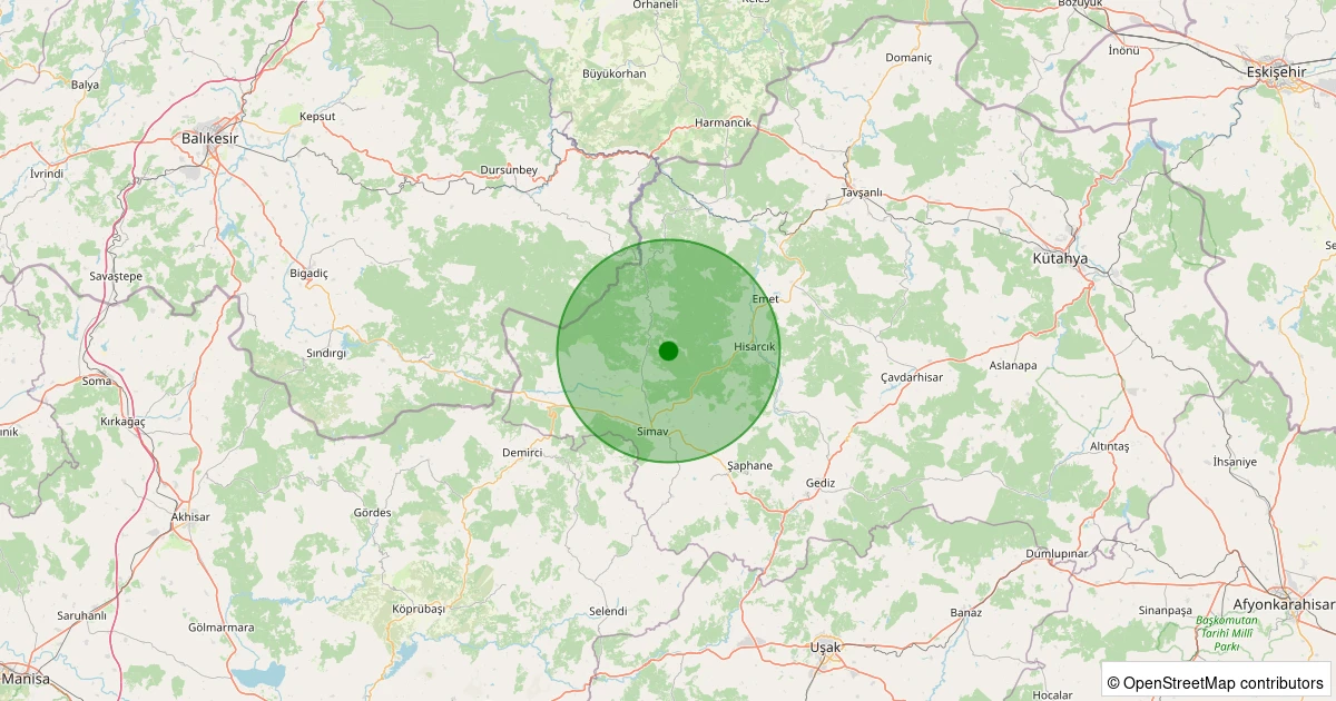 27 Ekim 2025 saat 08:30 - Simav - Maden Köyü - 1.60ml depreminin harita gösterimi