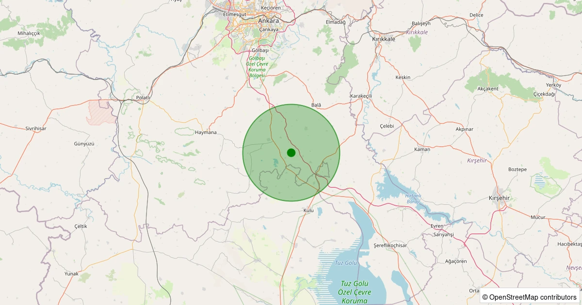 27 Ekim 2025 saat 08:55 - Bala - Derekışla - 1.00ml depreminin harita gösterimi