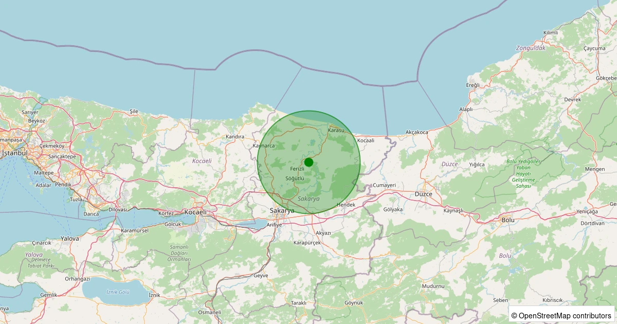 27 Ekim 2025 saat 13:03 - Ferizli - Sinanoğlu - 1.40ml depreminin harita gösterimi