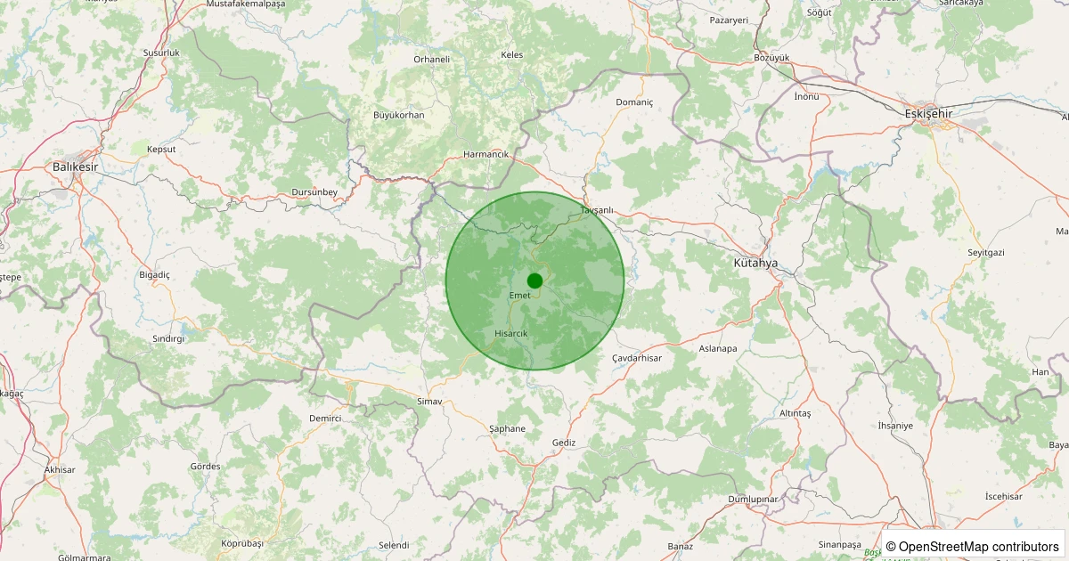 27 Ekim 2025 saat 13:46 - Emet - Köprücek Köyü - 1.10ml depreminin harita gösterimi