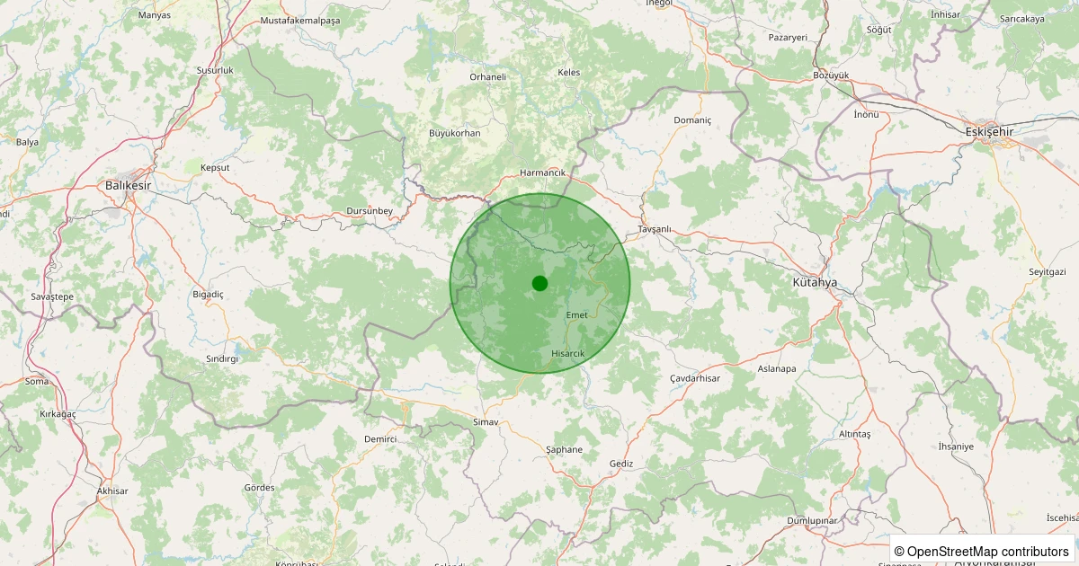 27 Ekim 2025 saat 13:45 - Tavşanlı - Çaldibi Köyü - 1.10ML depreminin harita gösterimi