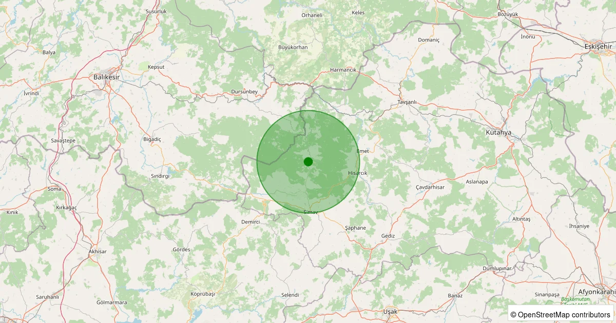 06 Ekim 2025 saat 16:35 - Simav - 1.30ML depreminin harita gösterimi
