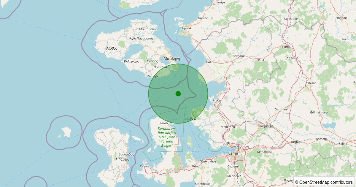 06 Ekim 2025 saat 16:57 - Ege Denizi - [21.17 km] Dikili - 1.70ML depreminin harita gösterimi