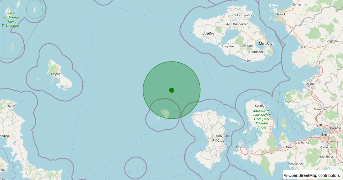 06 Ekim 2025 saat 16:48 - Ege Denizi - [67.19 km] Karaburun - 2.50ML depreminin harita gösterimi