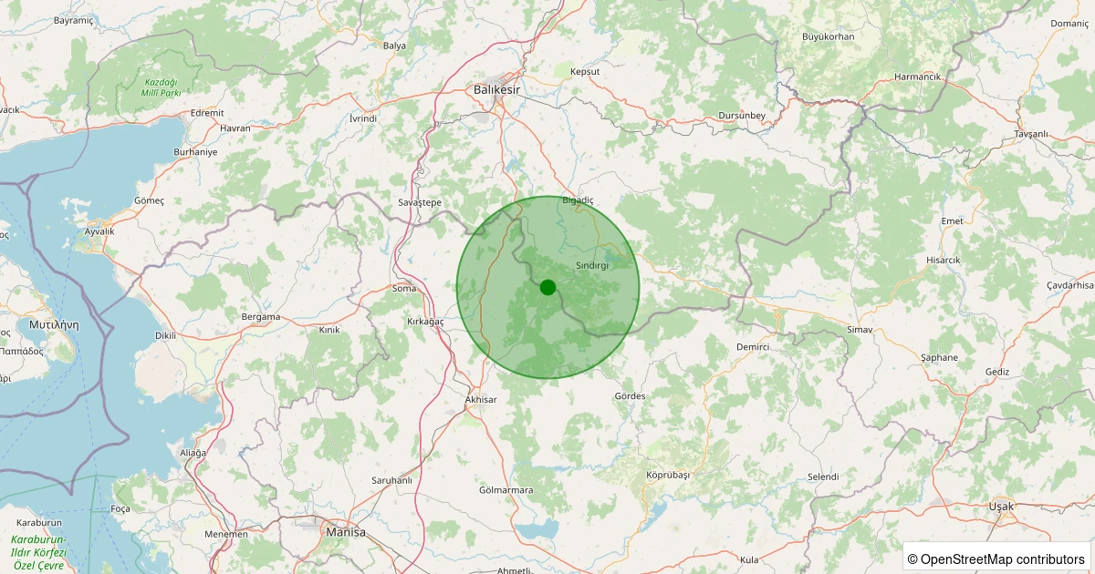 27 Ekim 2025 saat 18:58 - Sındırgı - 1.50ml depreminin harita gösterimi