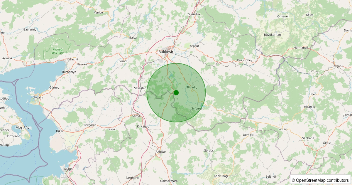 27 Ekim 2025 saat 19:51 - Sındırgı - Gölcük - 1.00ML depreminin harita gösterimi