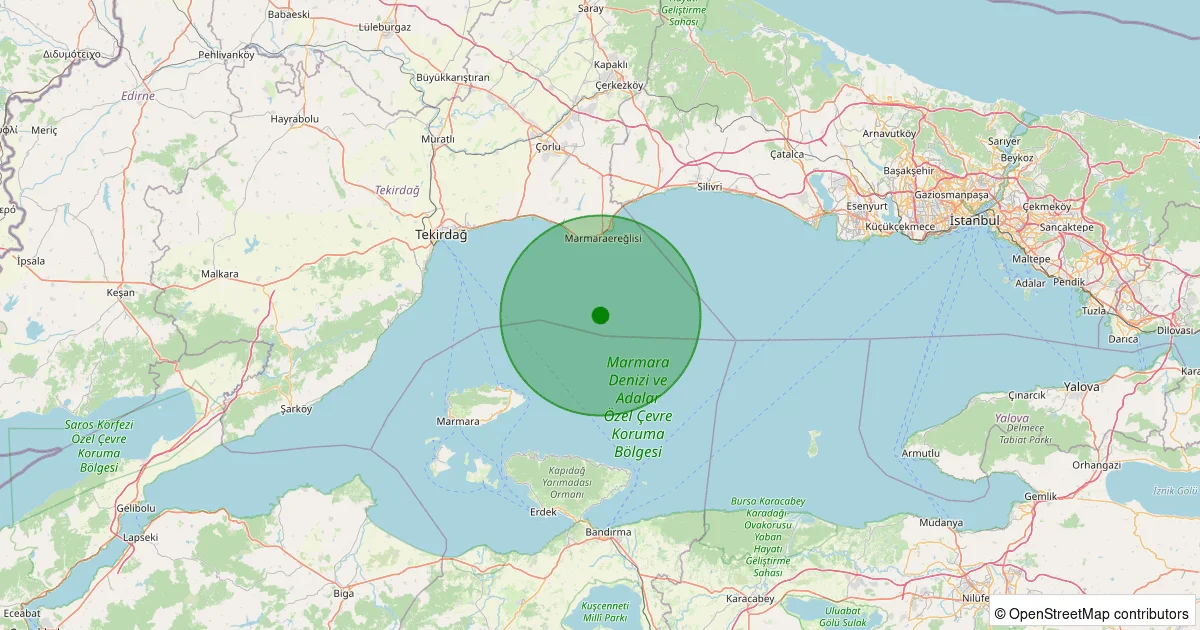 06 Ekim 2025 saat 17:28 - Marmara Denizi - [17.72 km] Marmaraereğlisi - 1.80ML depreminin harita gösterimi