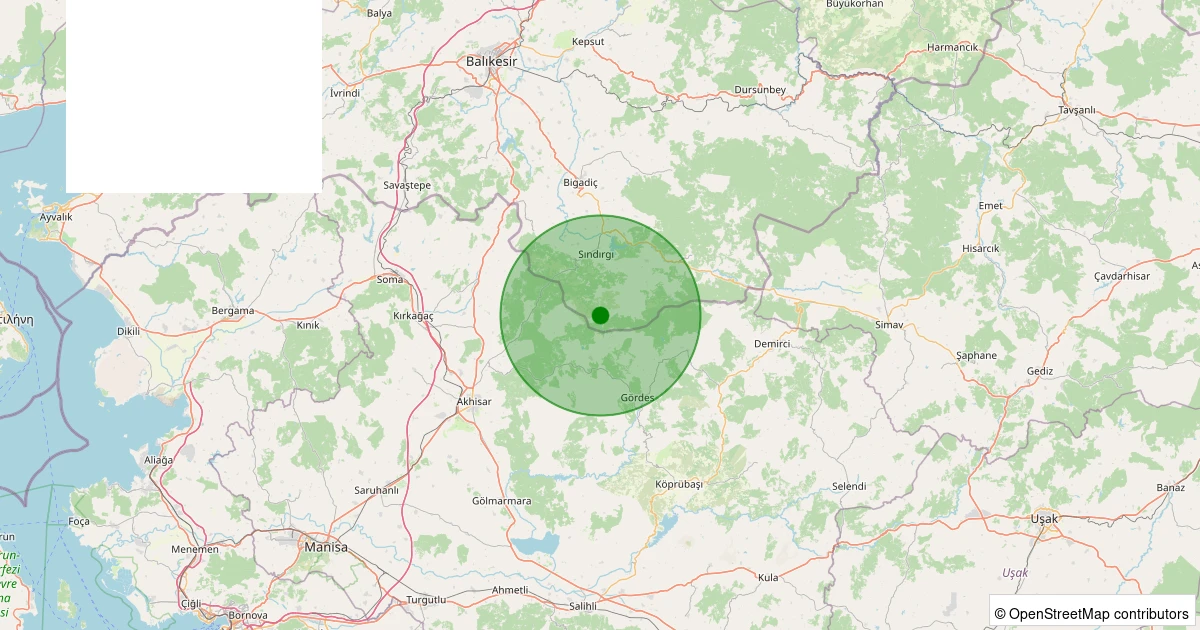 27 Ekim 2025 saat 22:38 - Sındırgı - Kınık - 1.40ml depreminin harita gösterimi