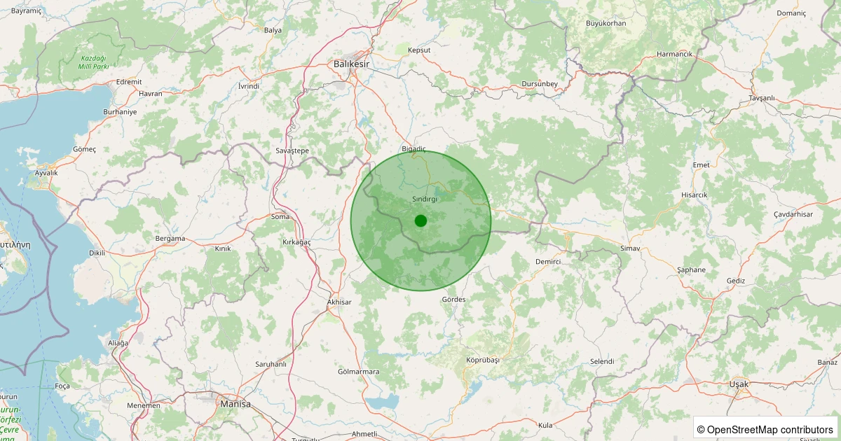 27 Ekim 2025 saat 23:24 - Sındırgı - Sinandede - 2.60ml depreminin harita gösterimi