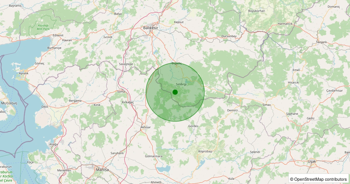 27 Ekim 2025 saat 23:40 - Sındırgı - Ormaniçi - 2.60ml depreminin harita gösterimi