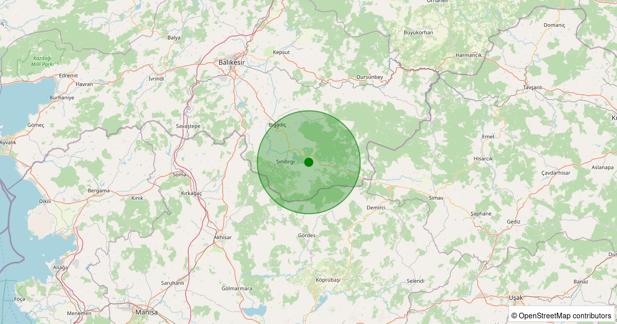 28 Ekim 2025 saat 00:56 - Sındırgı - Osmanlar - 2.50ML depreminin harita gösterimi
