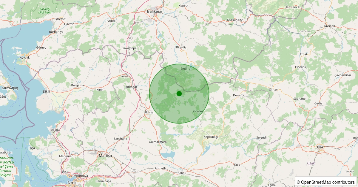 28 Ekim 2025 saat 01:25 - Akhisar - Hanpaşa Köyü - 1.50ml depreminin harita gösterimi