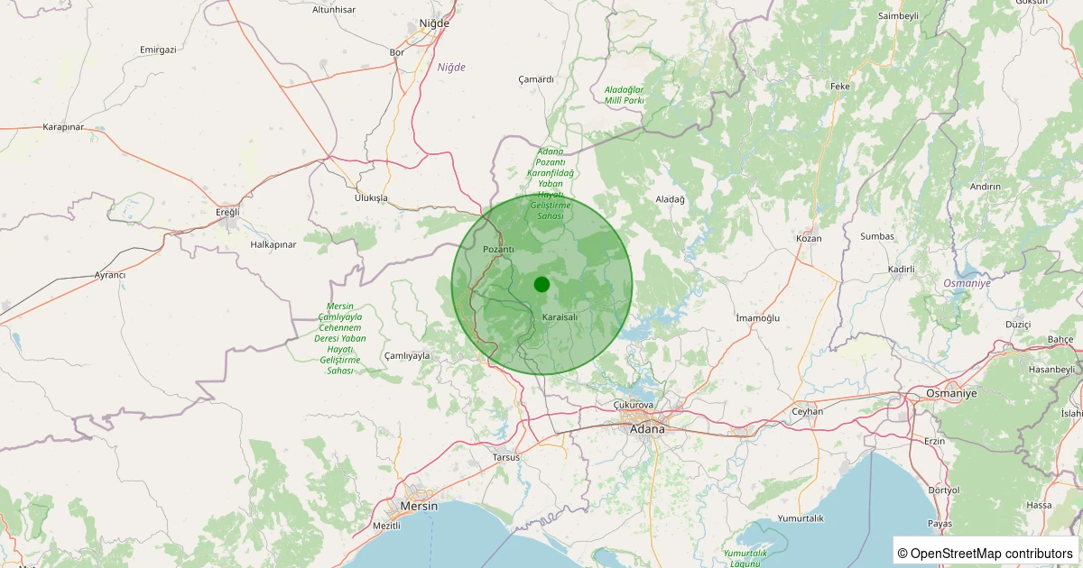 28 Ekim 2025 saat 02:54 - Karaisalı - Karakılıç Köyü - 1.10ml depreminin harita gösterimi