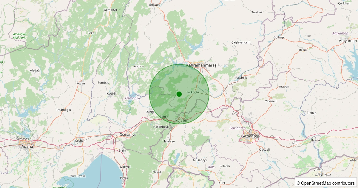 28 Ekim 2025 saat 03:40 - Türkoğlu - Yolderesi - 1.00ml depreminin harita gösterimi