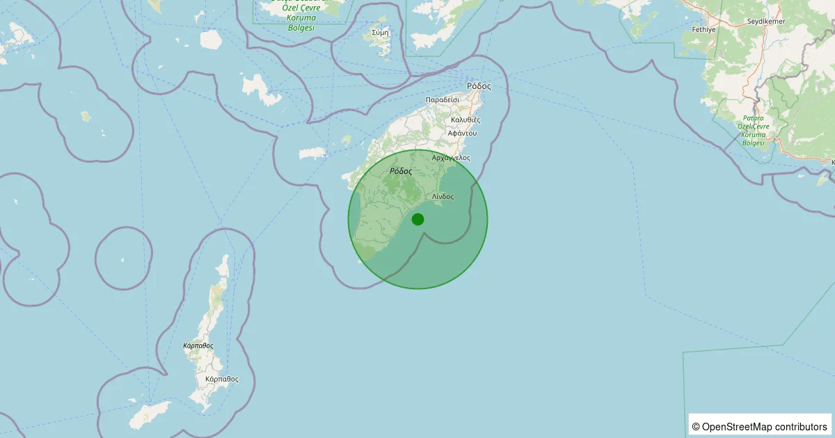 06 Ekim 2025 saat 23:43 - Akdeniz - [68.98 km] Marmaris - 2.30ML depreminin harita gösterimi