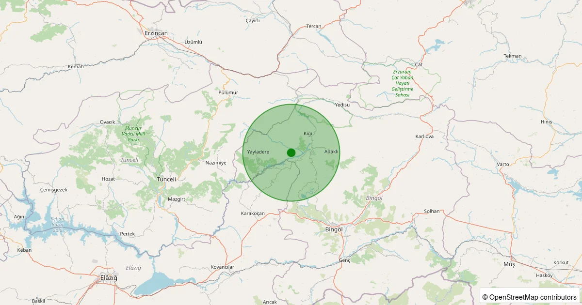 07 Ekim 2025 saat 00:35 - Kiğı - 0.90ML depreminin harita gösterimi