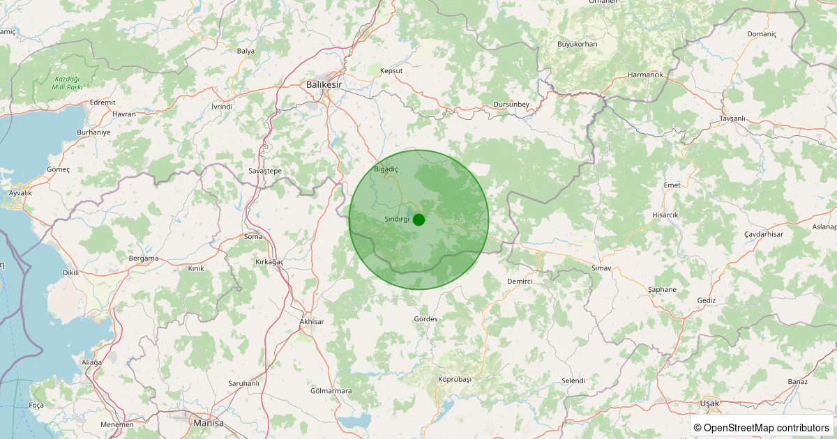 28 Ekim 2025 saat 06:49 - Sındırgı - Danaçayır - 1.60ml depreminin harita gösterimi