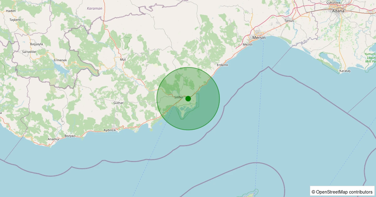 27 Ekim 2025 saat 11:05 - Silifke - Esenbel - 1.10ml depreminin harita gösterimi