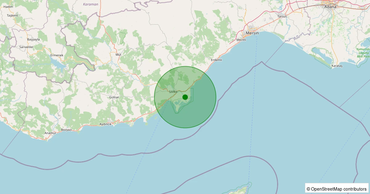 27 Ekim 2025 saat 09:45 - Silifke - Sökün - 0.90ml depreminin harita gösterimi