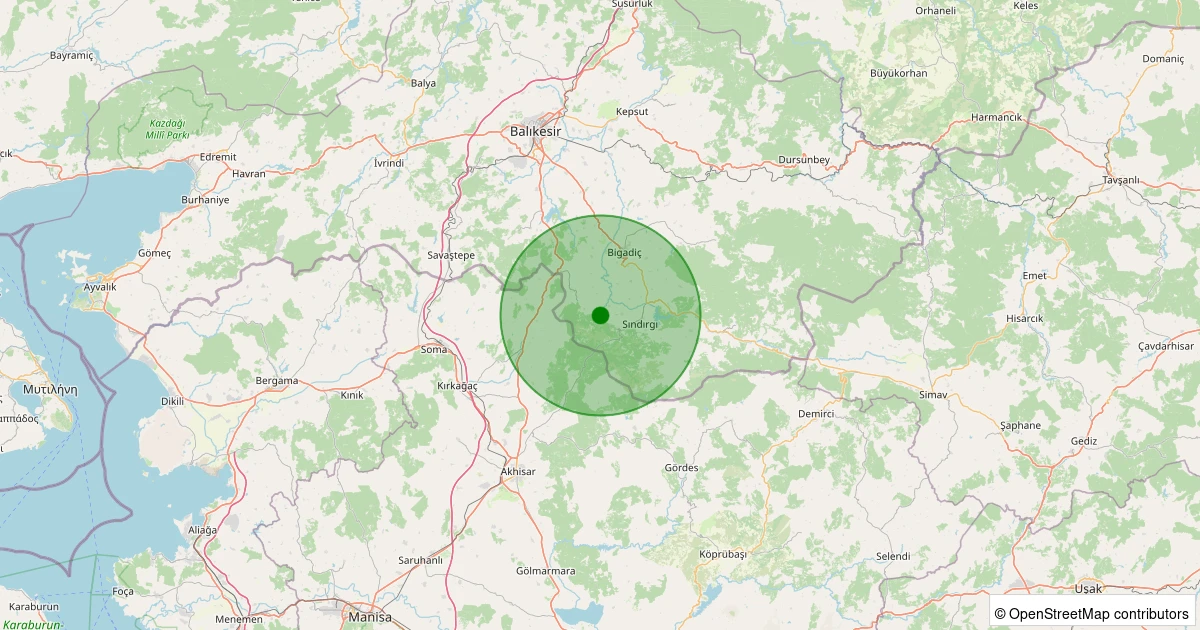 27 Ekim 2025 saat 05:28 - Sındırgı - Alacaatlı - 1.30ml depreminin harita gösterimi