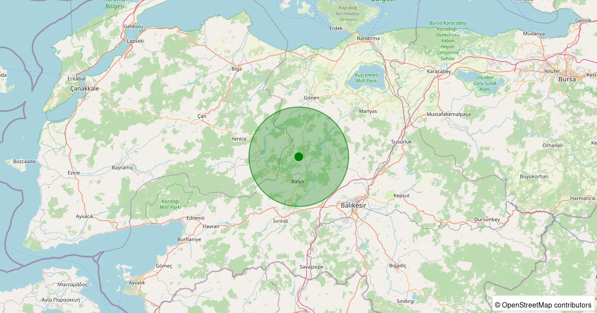 27 Ekim 2025 saat 04:15 - Balya - Göloba Köyü - 1.10ml depreminin harita gösterimi