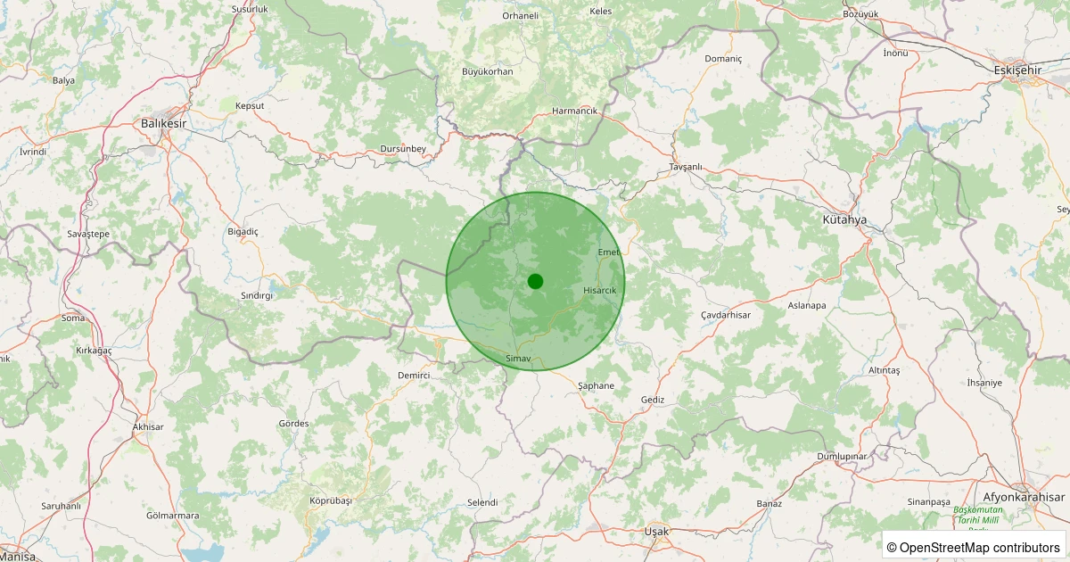 27 Ekim 2025 saat 00:52 - Simav - Yeşildere Köyü - 1.00ml depreminin harita gösterimi