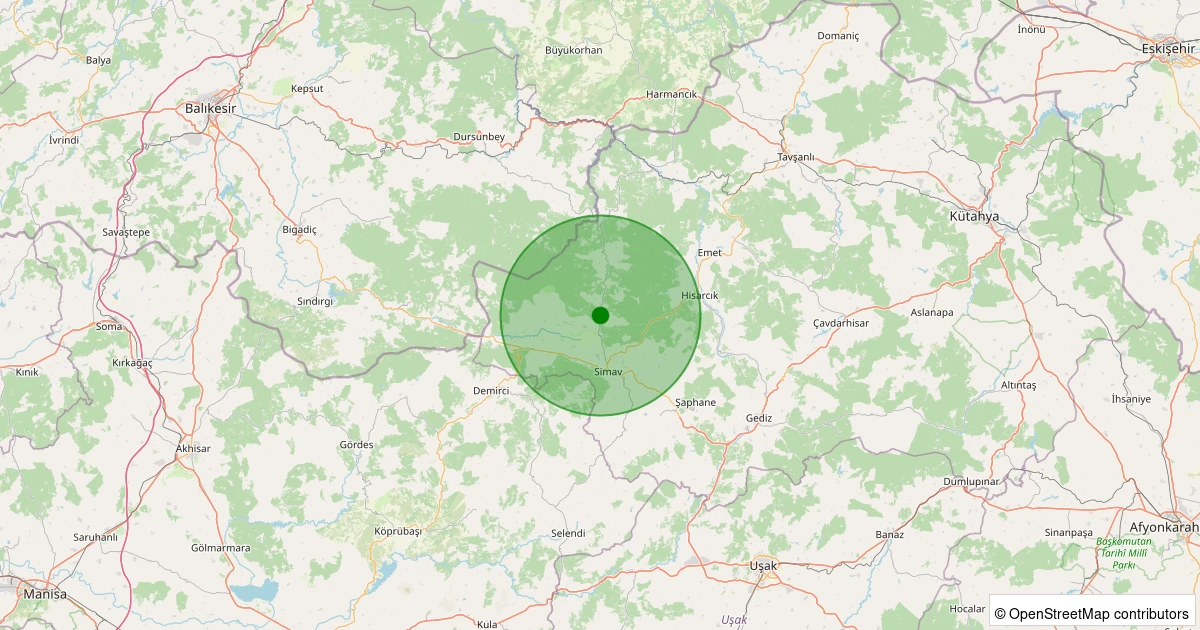 26 Ekim 2025 saat 17:24 - Simav - Hamzabey - 1.10ml depreminin harita gösterimi