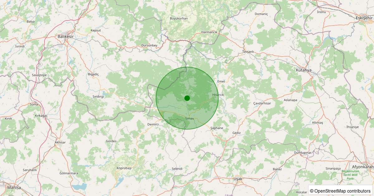 26 Ekim 2025 saat 14:27 - Simav - Yemişli Köyü - 1.80ml depreminin harita gösterimi