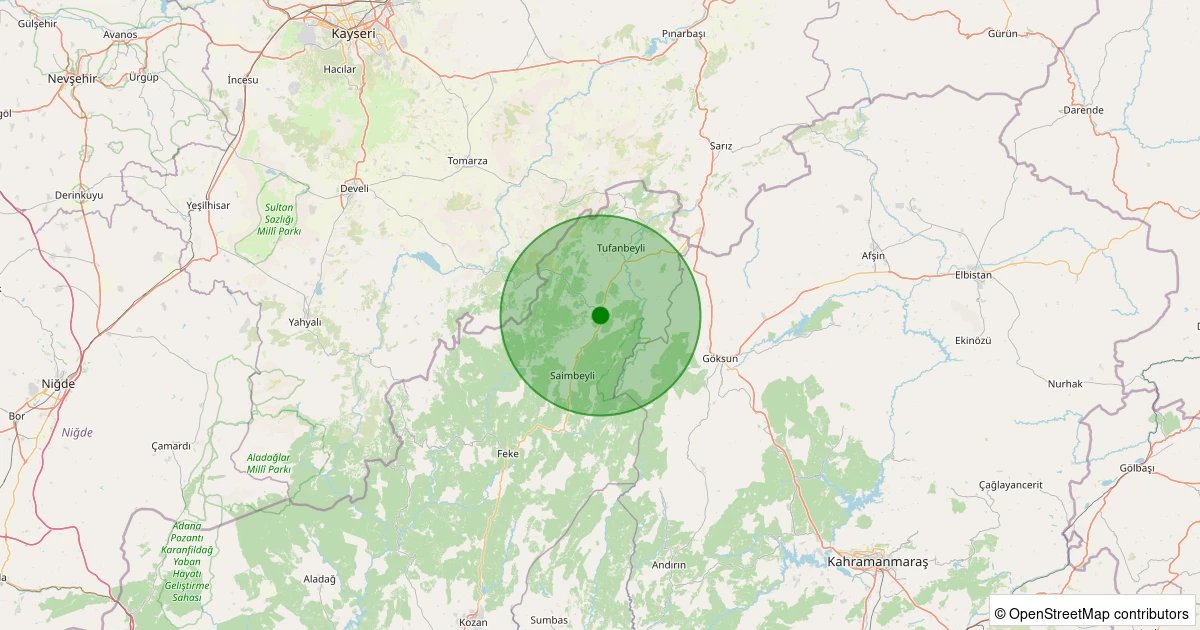25 Ekim 2025 saat 18:00 - Tufanbeyli - Doğanbeyli - 1.50ml depreminin harita gösterimi