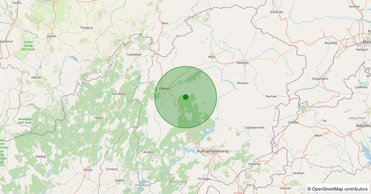 07 Ekim 2025 saat 04:06 - Onikişubat - 1.30ML depreminin harita gösterimi