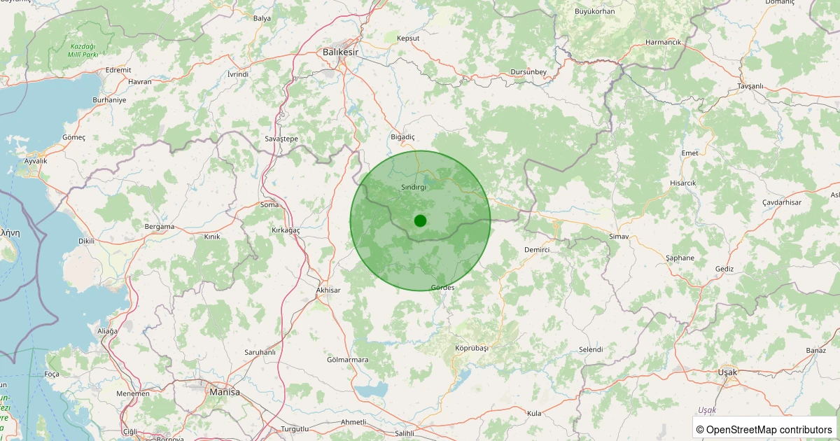 28 Ekim 2025 saat 08:49 - Sındırgı - Kınık - 1.80ml depreminin harita gösterimi