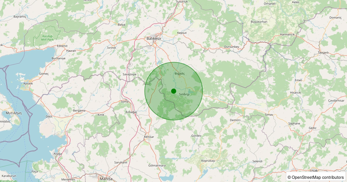 28 Ekim 2025 saat 09:29 - Sındırgı - Alacaatlı - 3.10ml depreminin harita gösterimi