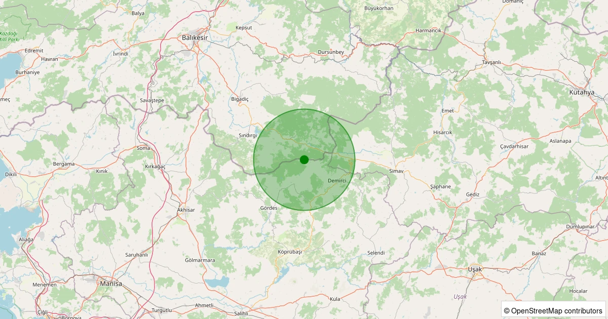 28 Ekim 2025 saat 09:35 - Sındırgı - 2.10ml depreminin harita gösterimi