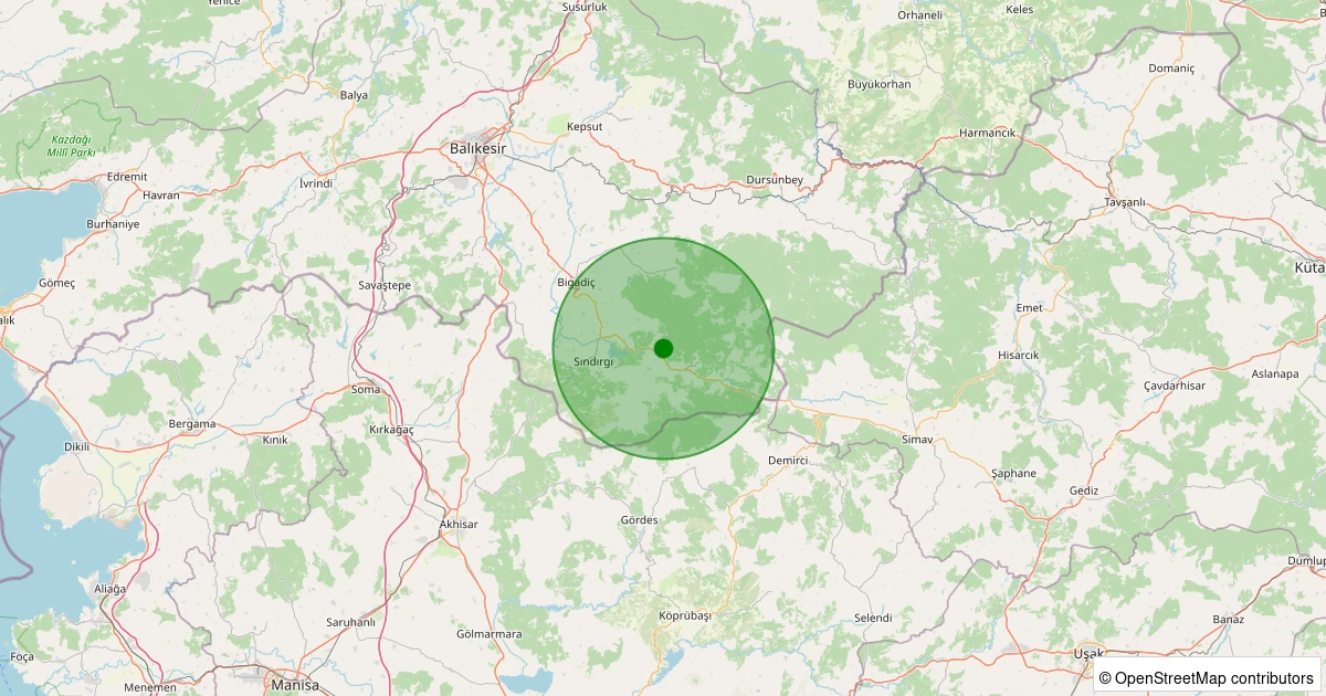28 Ekim 2025 saat 08:57 - Sındırgı - Kıranköy - 2.30ml depreminin harita gösterimi