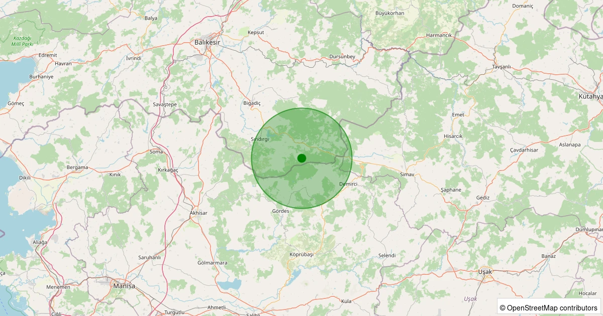 28 Ekim 2025 saat 08:55 - Sındırgı - Yaylabayır - 1.70ml depreminin harita gösterimi