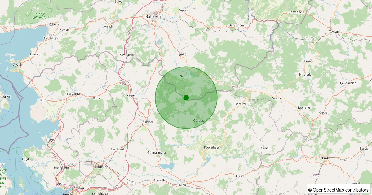 28 Ekim 2025 saat 10:18 - Sındırgı - Kınık - 1.80ml depreminin harita gösterimi